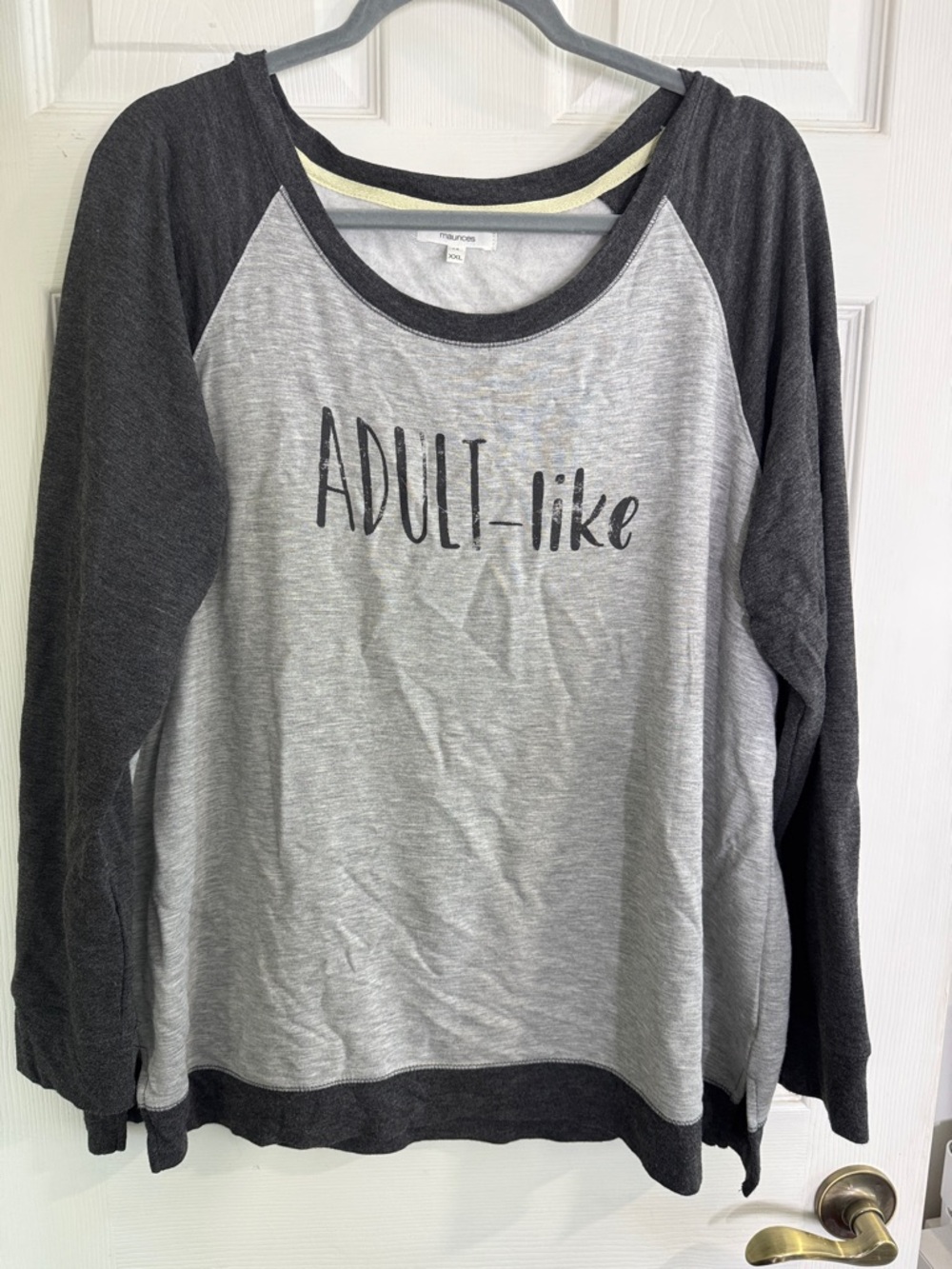 Maurices Gray and Charcoal Raglan Long Sleeve Tee - "ADULT-like"
